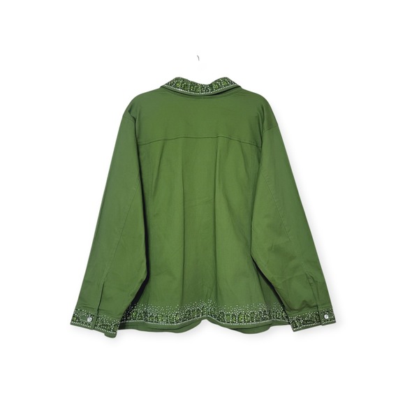 QUACKER FACTORY Plus 3X NWT Green Rhinestone Embellished Stretch Cotton Jacket - Picture 9 of 11